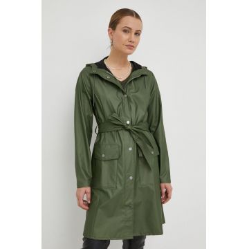 Rains geaca de ploaie 18130 Curve Jacket femei, culoarea verde, de tranzitie