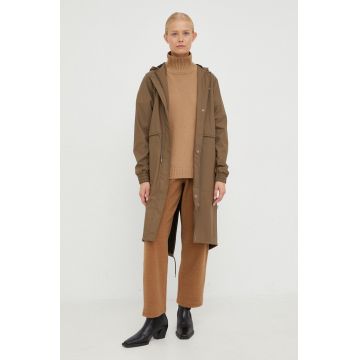 Rains geaca de ploaie 18550 String Parka femei, culoarea maro, de tranzitie