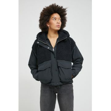 Abercrombie & Fitch geaca femei, culoarea negru, de tranzitie, oversize