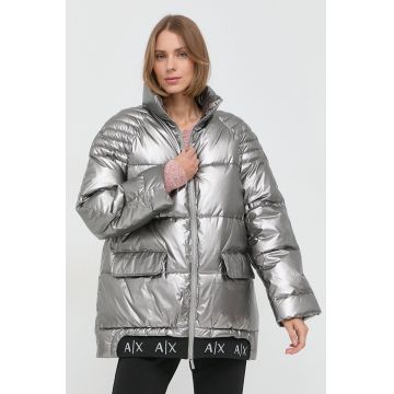 Armani Exchange geaca femei, culoarea argintiu, de iarna