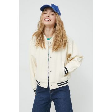 Hollister Co. geaca bomber femei, culoarea bej, de tranzitie, oversize