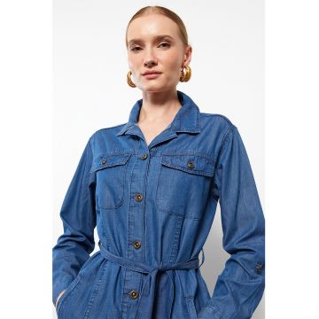 Jacheta de denim cu cordon in talie