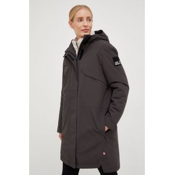 Jack Wolfskin geaca femei, culoarea gri, de iarna