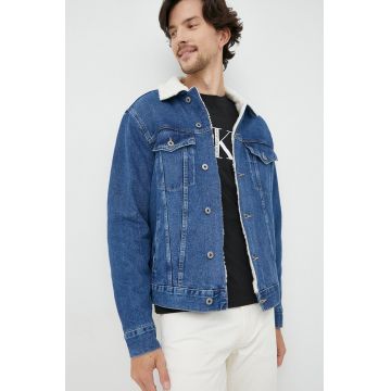 Pepe Jeans geaca jeans barbati, culoarea albastru marin, de tranzitie