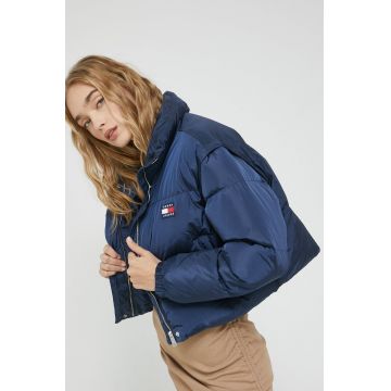 Tommy Jeans geaca de puf femei, culoarea albastru marin, de iarna, oversize