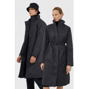 Rains geacă 15500 Long Padded Nylon W Coat culoarea negru, de tranzitie 15500.01-01.Black