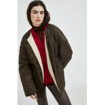 Samsoe Samsoe geaca cu doua fete femei, culoarea bej, de tranzitie, oversize