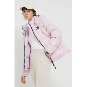 Tommy Jeans geaca de puf femei, culoarea violet,