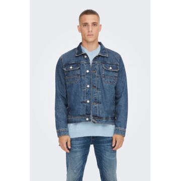 Jacheta de denim cu doua buzunare cu clapa