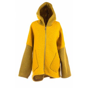 Jacheta galbena din lana, oversize, cu gluga