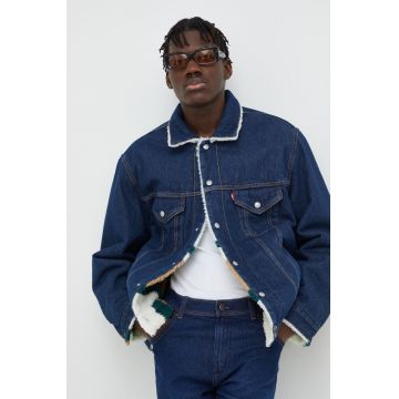 Levi's geaca cu doua fete barbati, culoarea albastru marin, de tranzitie, oversize