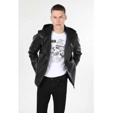 Jacheta biker slim fit de piele ecologica