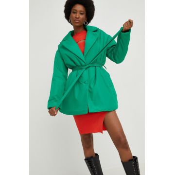 Answear Lab geaca femei, culoarea verde, de tranzitie, oversize