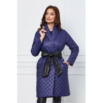 Geaca Dy Fashion albastra cu cordon din piele in talie Geaca Dy Fashion albastra cu cordon din piele in talie