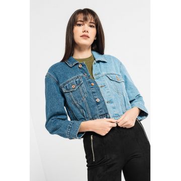 Jacheta de denim in doua nuante cu buzunare aplicate Jagger