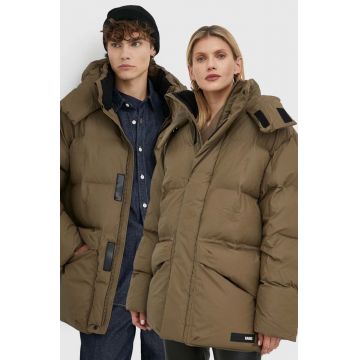 Rains geaca 15010 Block Puffer Jacket culoarea maro, de iarna, oversize