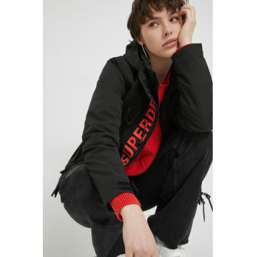 Superdry geaca femei, culoarea negru, de tranzitie