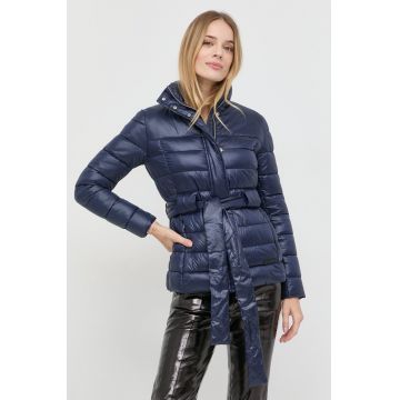 Trussardi geaca femei, culoarea albastru marin, de tranzitie