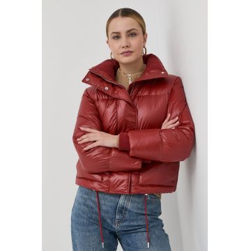BOSS geaca de puf femei, culoarea rosu, de iarna