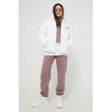 Tommy Jeans geaca femei, culoarea alb, de iarna, oversize