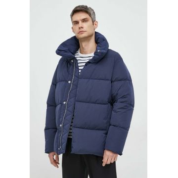 Trussardi geaca femei, culoarea albastru marin, de iarna, oversize