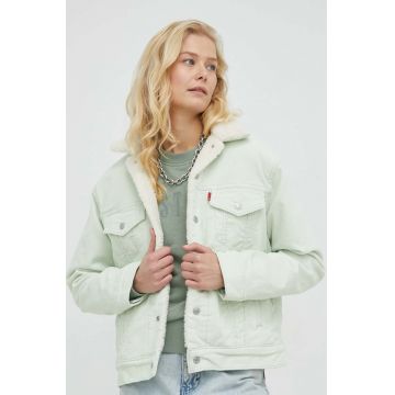 Levi's geaca din velur culoarea verde, de tranzitie