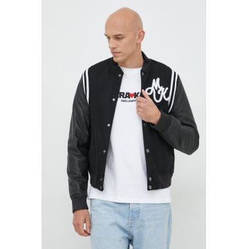 Michael Kors jacheta bomber din amestec de lana culoarea negru, de tranzitie