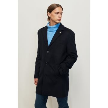 Palton din amestec de lana cu doi nasturi - Bleumarin