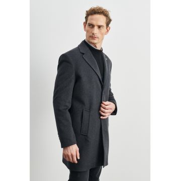 Palton din amestec de lana cu doi nasturi - Gri antracit