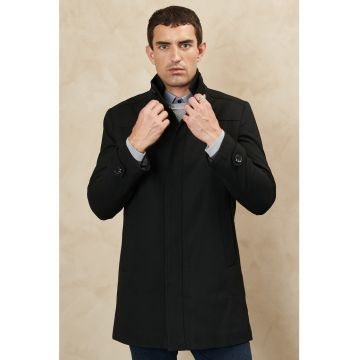 Palton din amestec de lana cu nasturi - Negru