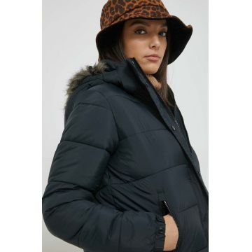 Superdry geaca femei, culoarea negru, de tranzitie