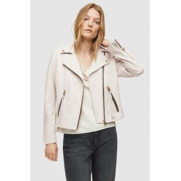 AllSaints geaca ramones de piele femei, culoarea alb, de tranzitie