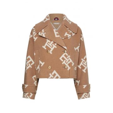 Jacheta crop din amestec de lana cu logo