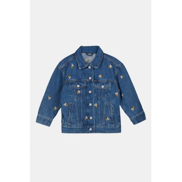 Jacheta din denim cu motive florale brodate