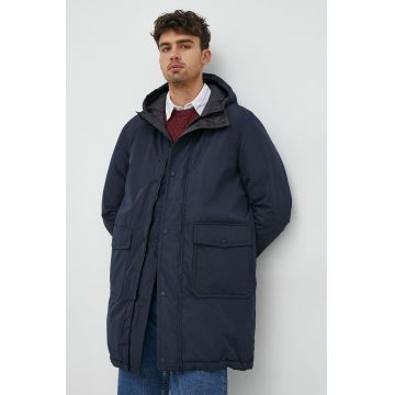 Sisley geaca cu doua fete barbati, culoarea albastru marin, de tranzitie