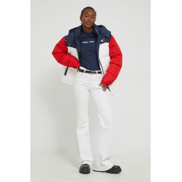 Tommy Jeans geaca de puf femei, culoarea rosu, de iarna