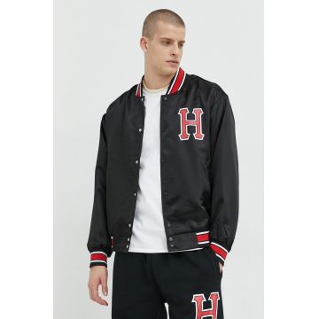 HUF geaca bomber barbati, culoarea negru, de tranzitie