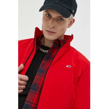 Tommy Jeans geaca barbati, culoarea rosu, de tranzitie