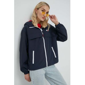 Tommy Jeans geaca femei, culoarea albastru marin, de tranzitie