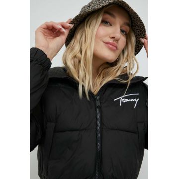 Tommy Jeans geaca femei, culoarea negru, de iarna