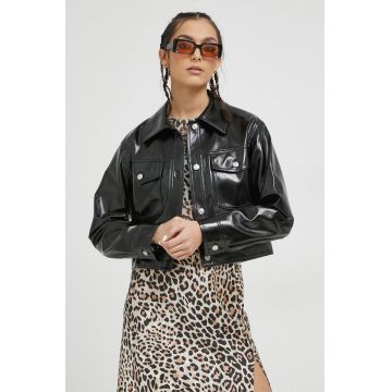 HUGO geaca femei, culoarea negru, de tranzitie, oversize