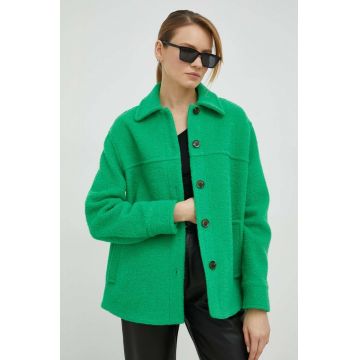 Samsoe Samsoe geaca de lana culoarea verde, de tranzitie