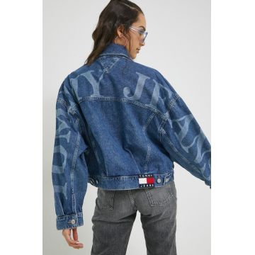 Tommy Jeans geaca de blugi din bumbac culoarea albastru marin, de tranzitie