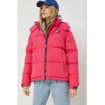 Tommy Jeans geaca de puf femei, culoarea roz, de iarna
