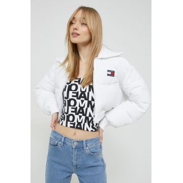 Tommy Jeans geaca femei, culoarea alb, de iarna