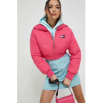 Tommy Jeans geaca femei, culoarea roz, de iarna