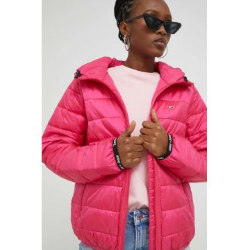Tommy Jeans geaca femei, culoarea roz, de tranzitie