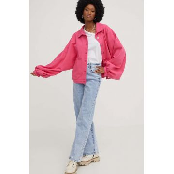 Answear Lab geaca jeans femei, culoarea roz, de tranzitie, oversize