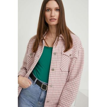 Answear Lab jachetă de lână culoarea violet, de tranzitie, oversize