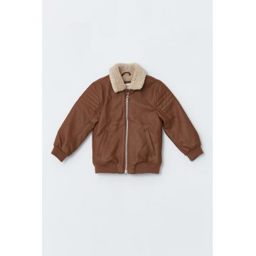 Jacheta de piele ecologica cu captuseala de blana shearling sintetica